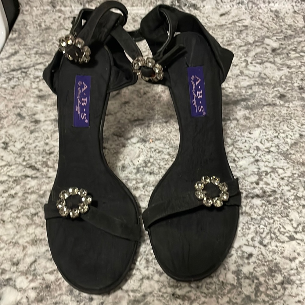 A.B.S. Vintage Rhinestone Wrap Around ankle Heels Sz 39 Embossed in heel too - Picture 6 of 10